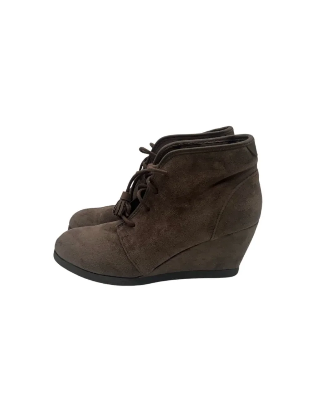 Wedge Ankle Boots Brown Womens 8 M Faux Suede Lace Up Madden Girl 3